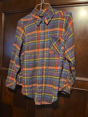 torrid Purple Plaid Button-Down Shirt with Orange & Yellow Stripes